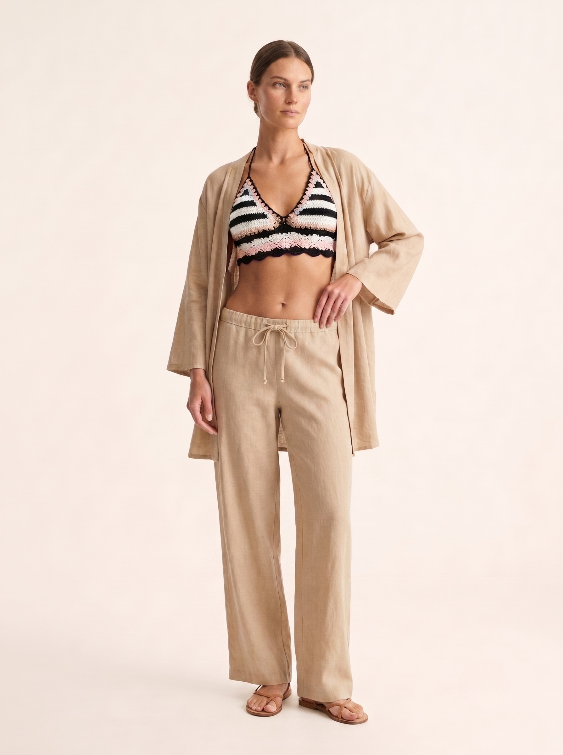 Crochet Striped Halter Crop Top - Beach & Festival Style
