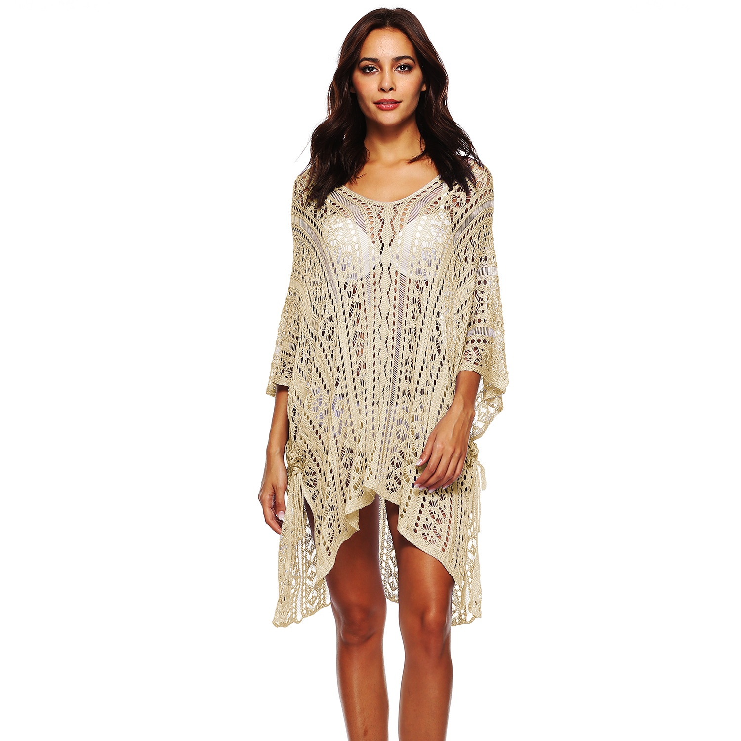 Women's Crochet Knit Beach Cover Up Tunic V-Neck Swimwear