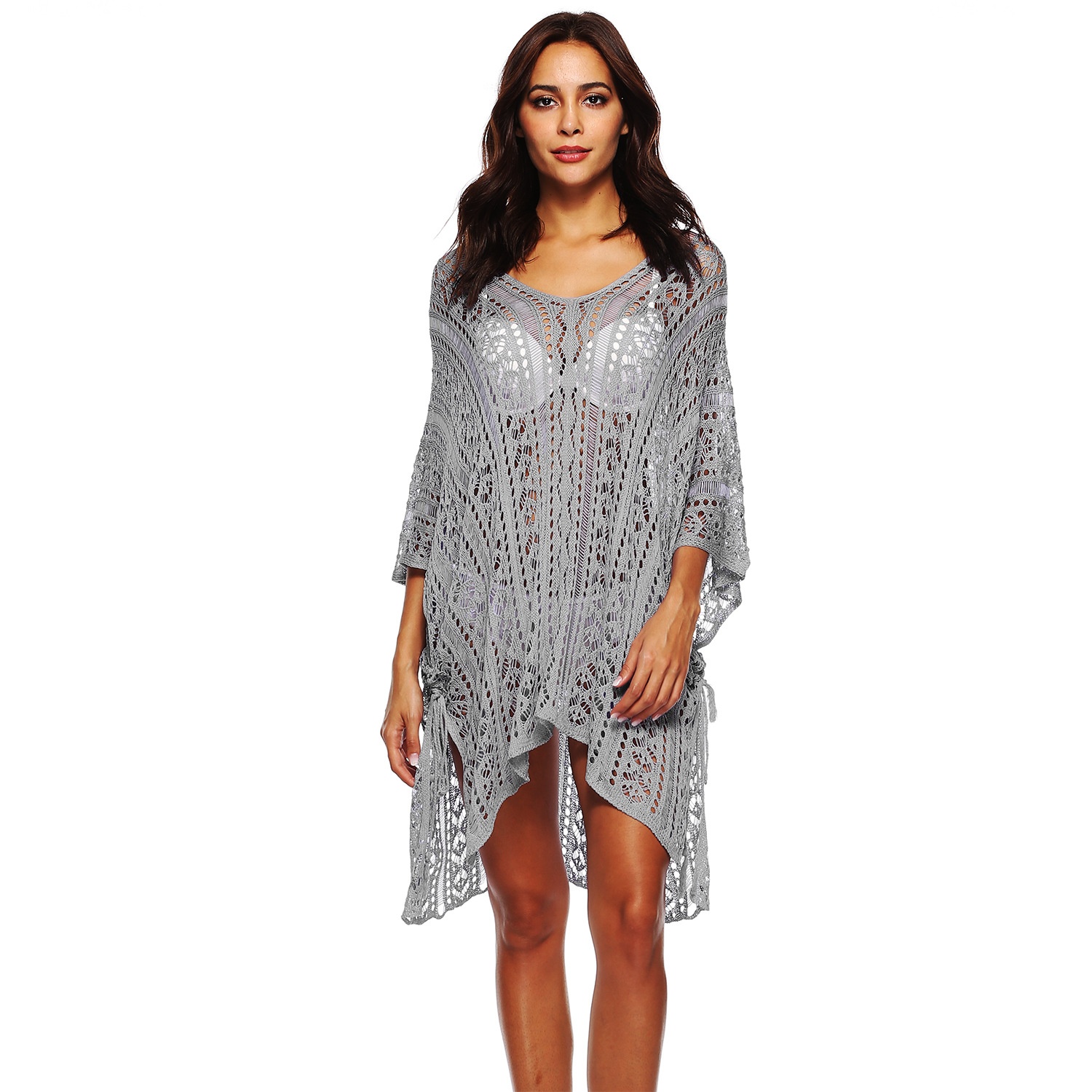 Women's Crochet Knit Beach Cover Up Tunic V-Neck Swimwear