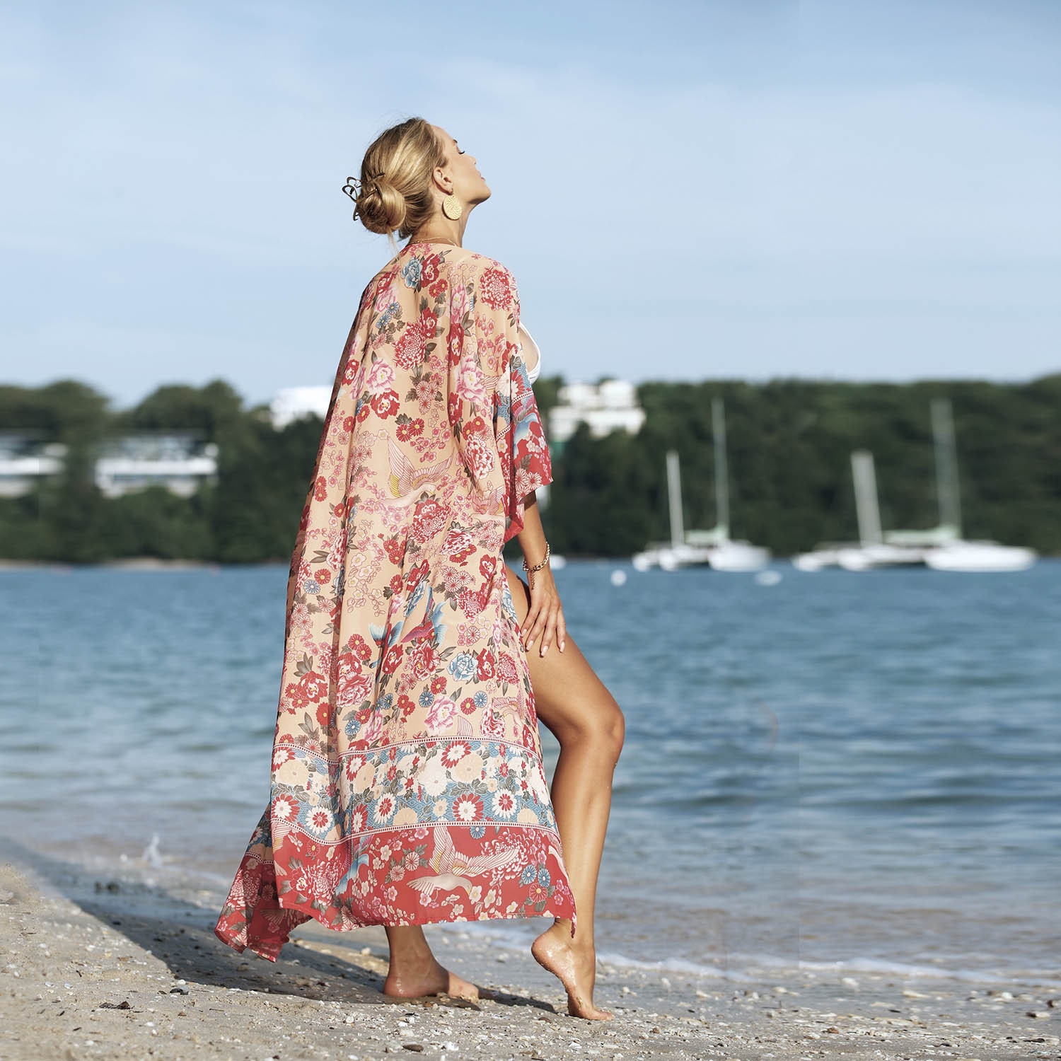 Boho Floral Kimono Beach Cover-Up - Flowy Resort Wear