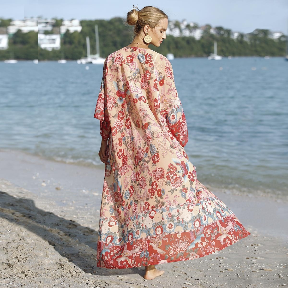 Boho Floral Kimono Beach Cover-Up - Flowy Resort Wear