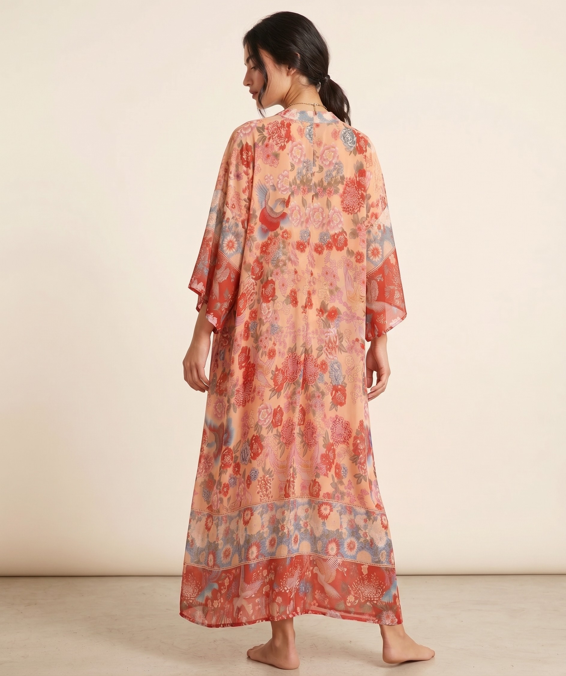 Boho Floral Kimono Beach Cover-Up - Flowy Resort Wear