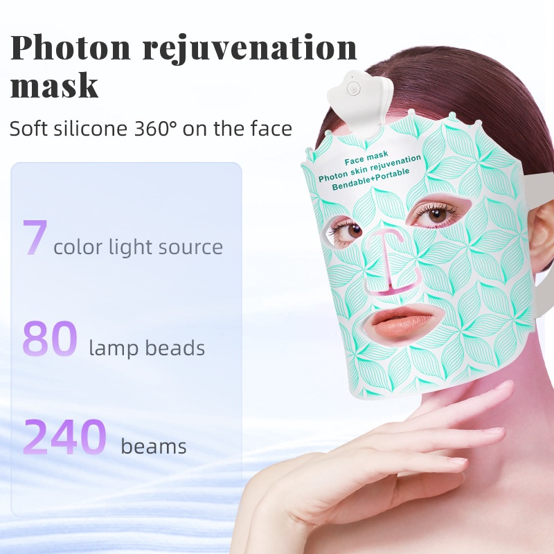 Mascarilla facial de rejuvenecimiento con fotones LED de 7 colores - Flexible y portátil
