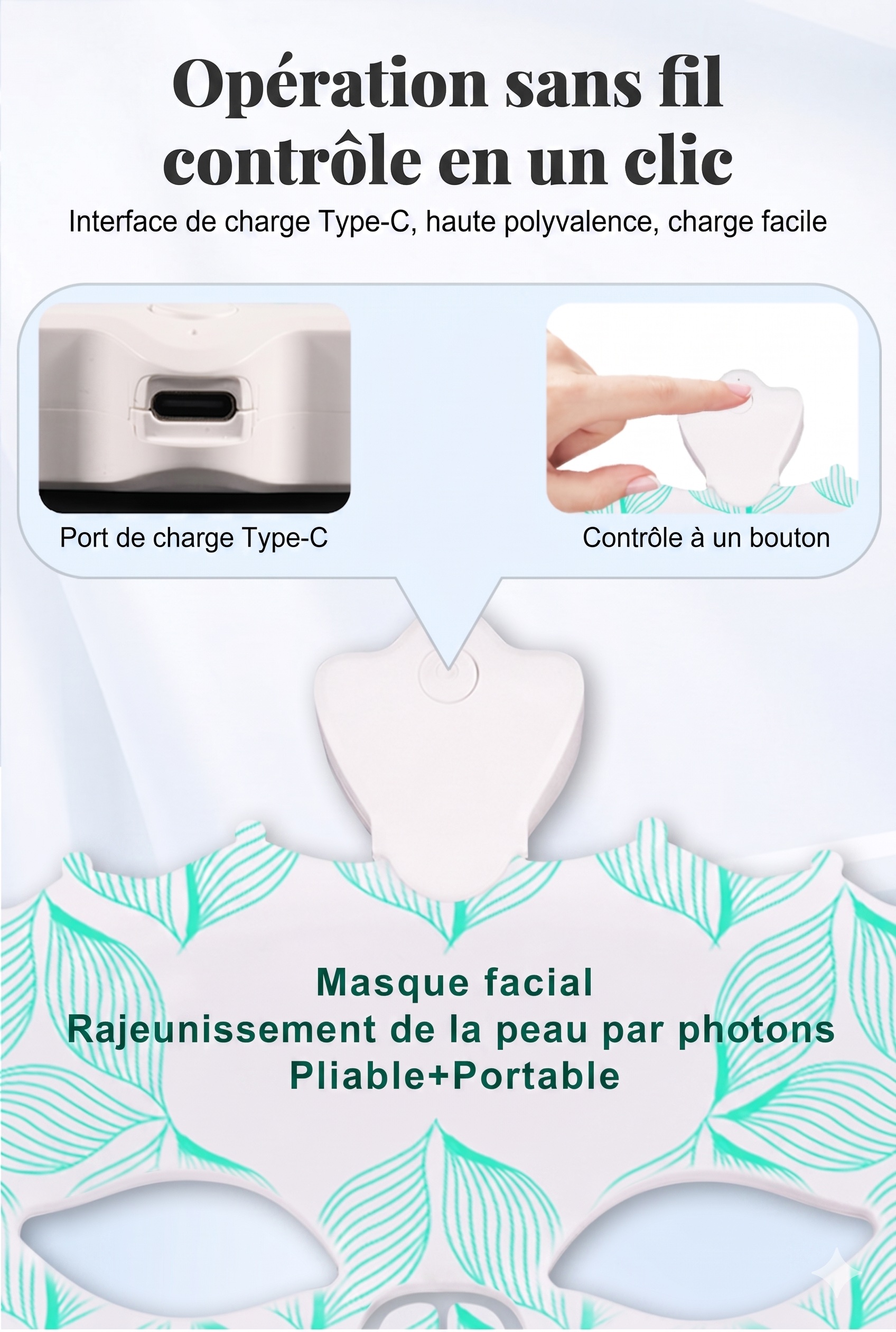 Masque facial de rajeunissement par photons LED 7 couleurs - Flexible et portable