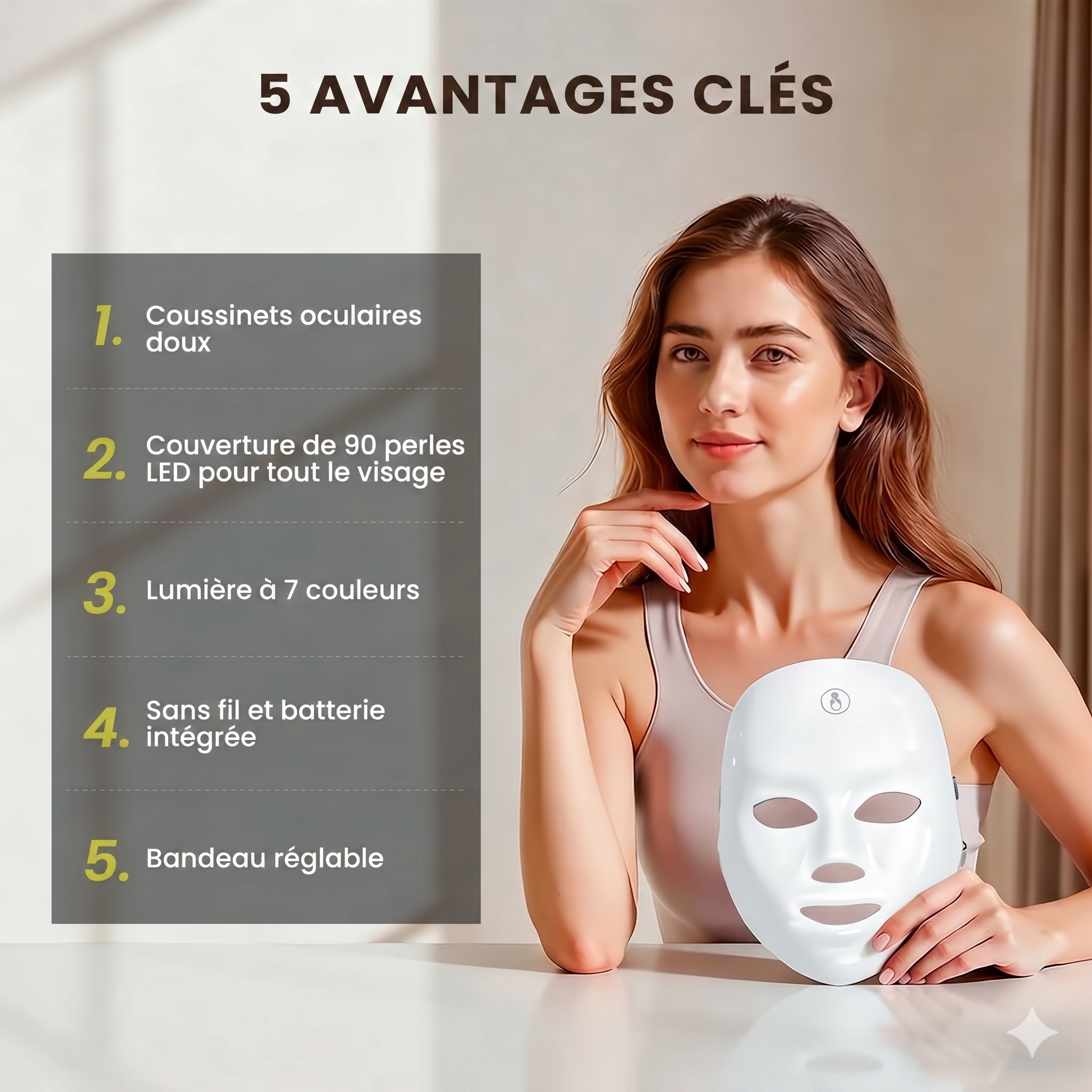 Masque facial de luminothérapie LED 7 couleurs - Soin anti-âge