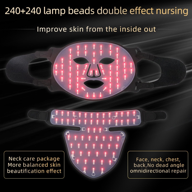 Set de mascarillas LED para rejuvenecimiento facial y de cuello con fotones.