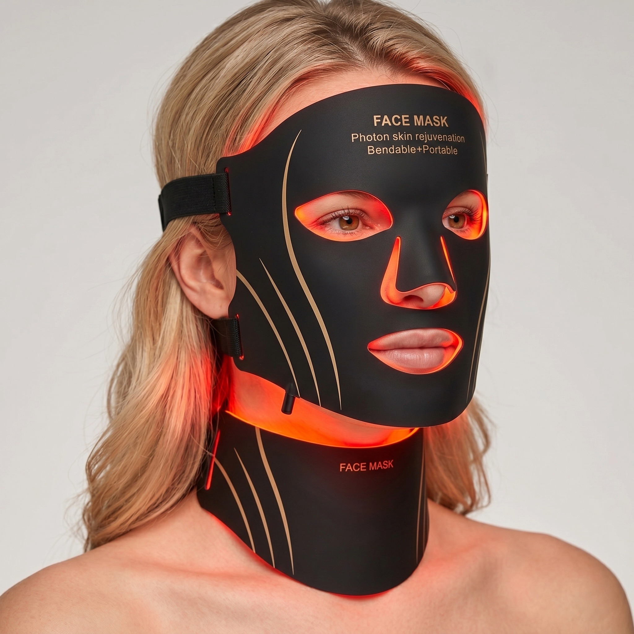 Set de mascarillas LED para rejuvenecimiento facial y de cuello con fotones.