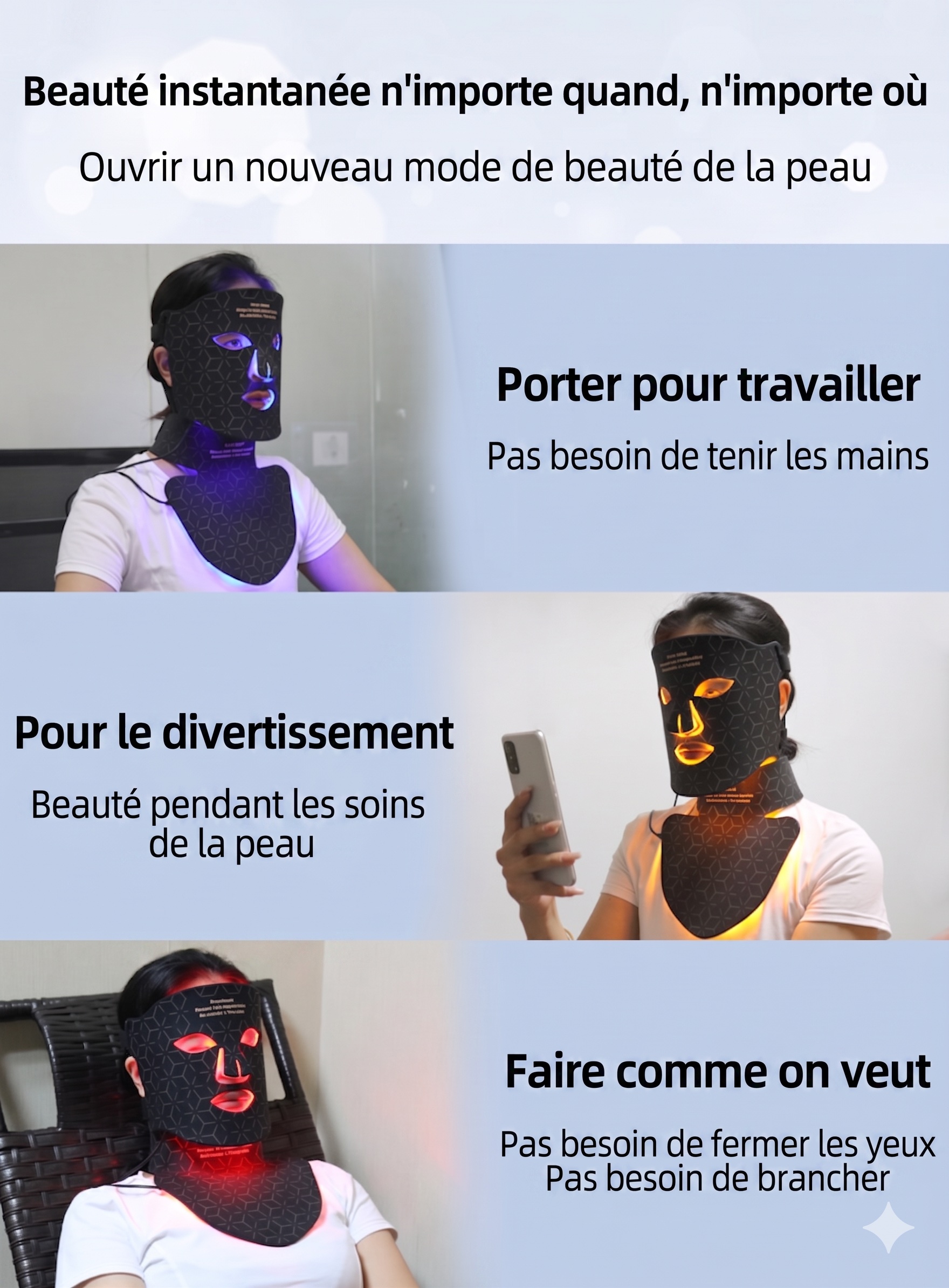 Ensemble de masques de rajeunissement de la peau par photons LED pour le visage et le cou