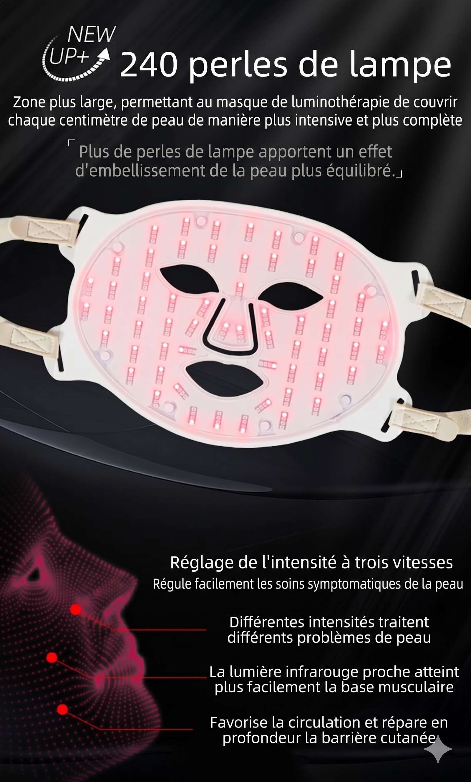 Ensemble de masques de rajeunissement de la peau par photons LED pour le visage et le cou - Flexible et portable