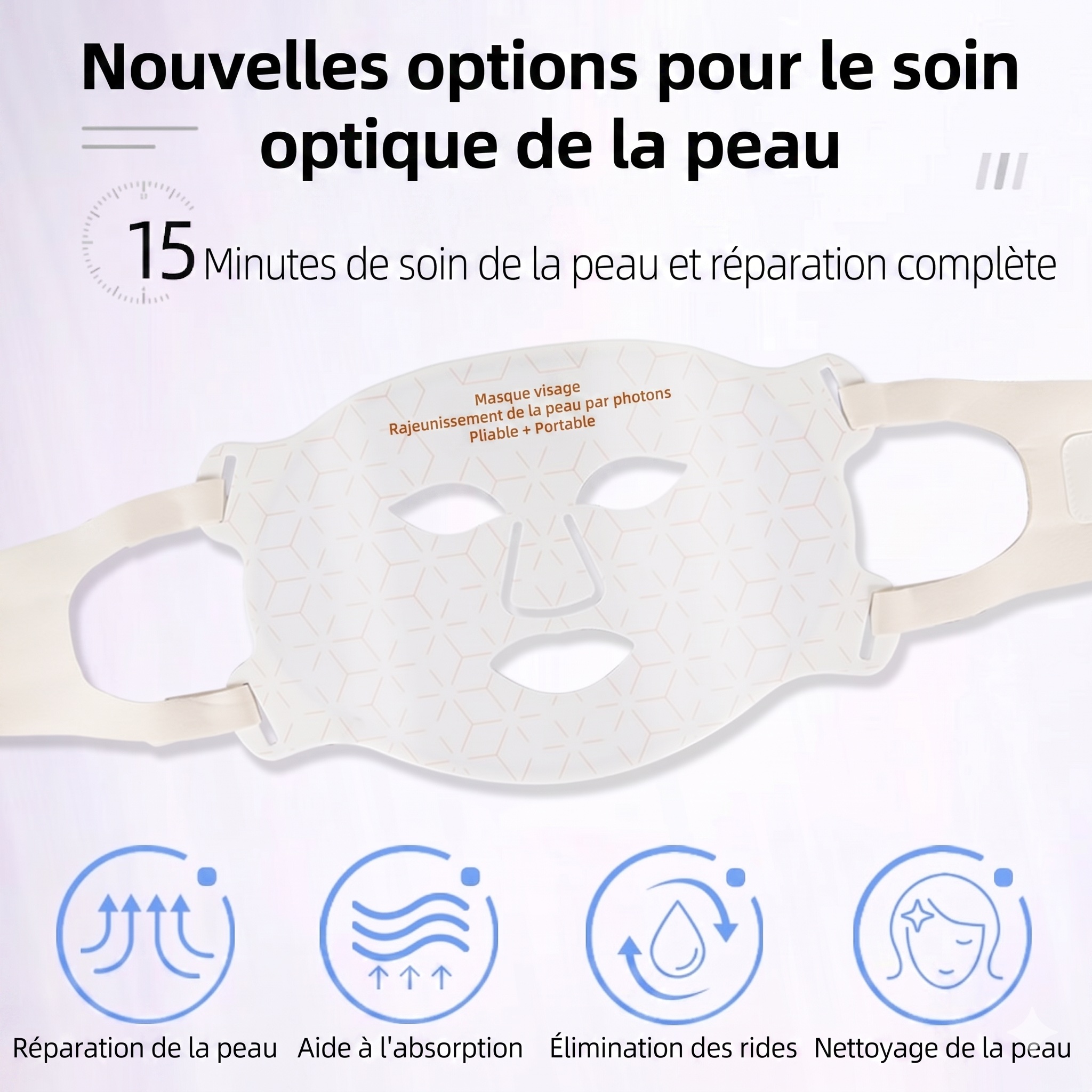 Ensemble de masques de rajeunissement de la peau par photons LED pour le visage et le cou - Flexible et portable
