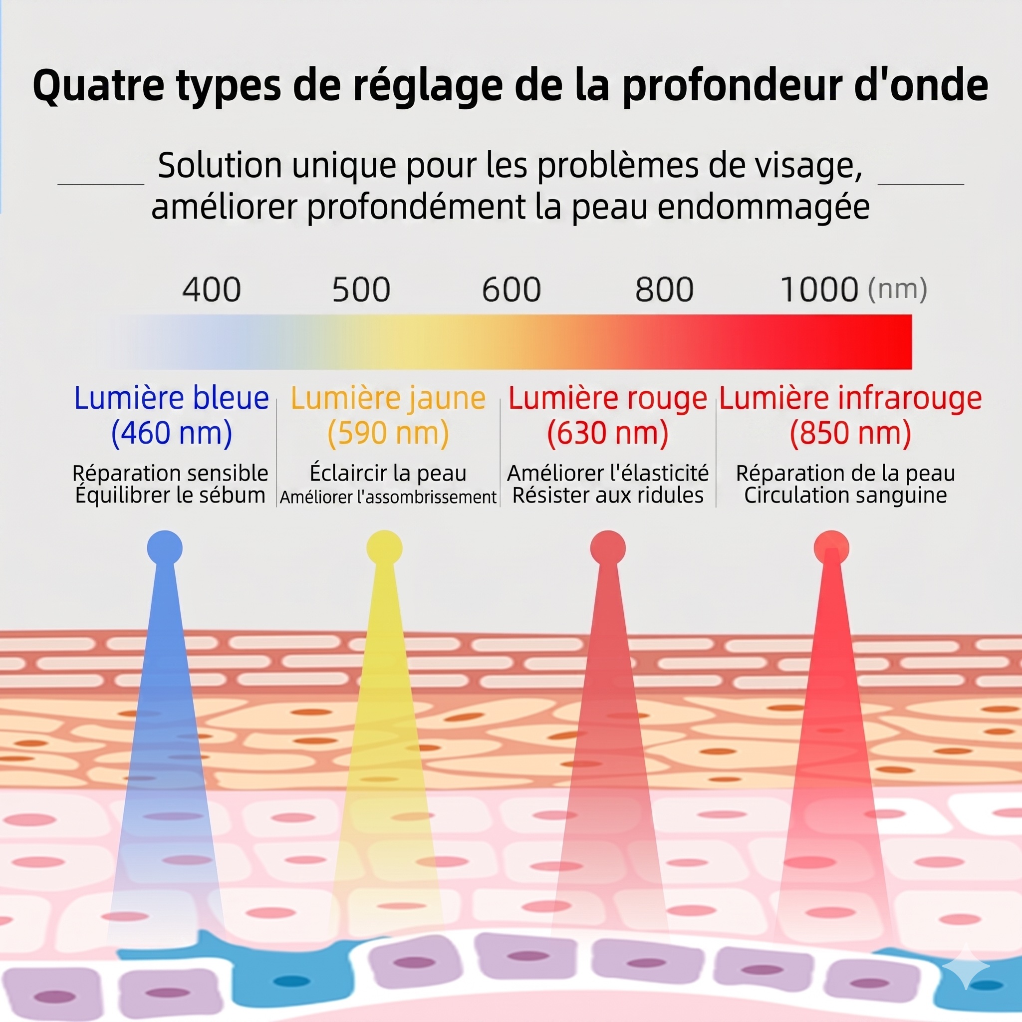 Masque facial de rajeunissement cutané par photons LED - Flexible et portable