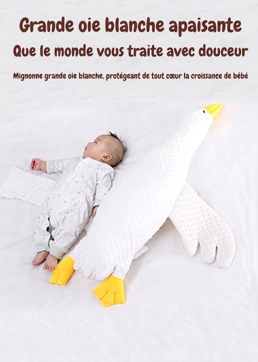 Coussin apaisant pour bébé en forme d'oie, coussin anti-flatulences pour bébé, idéal pour les moments passés sur le ventre, avec sangle de fixation et housse amovible et lavable.