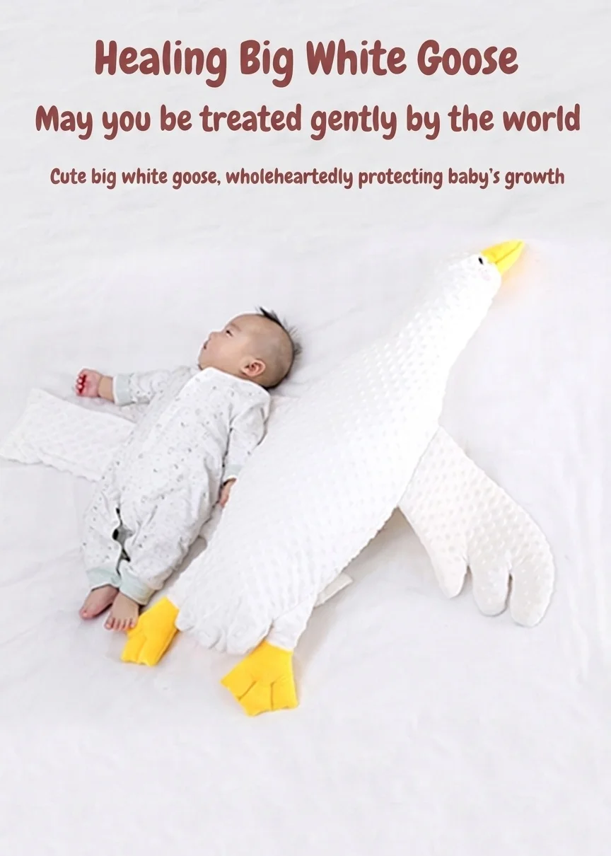 Cuscino calmante per neonati a forma di oca, cuscino antiflatulenza per il tummy time con cinturino di fissaggio, fodera rimovibile e lavabile.