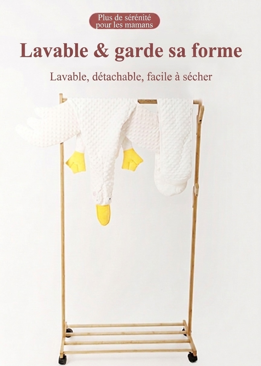 Coussin apaisant pour bébé en forme d'oie, coussin anti-flatulences pour bébé, idéal pour les moments passés sur le ventre, avec sangle de fixation et housse amovible et lavable.