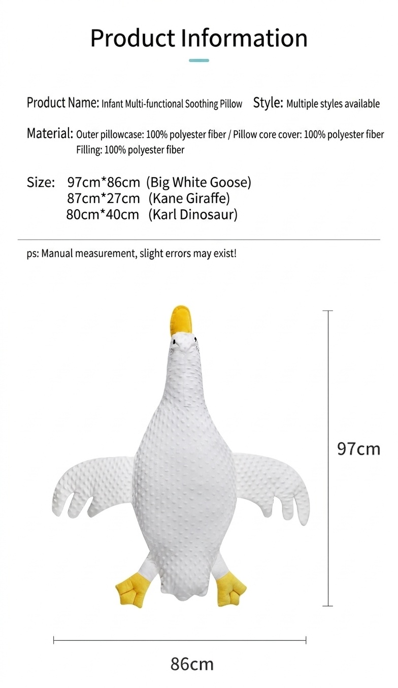 Almohada relajante para bebés con forma de ganso, cojín antiflatulencia para bebés durante el tiempo boca abajo con correa de sujeción, funda extraíble y lavable.