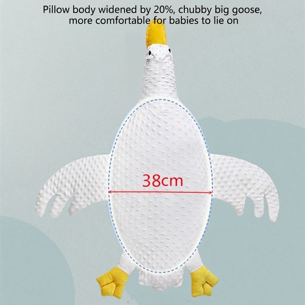 Almohada relajante para bebés con forma de ganso, cojín antiflatulencia para bebés durante el tiempo boca abajo con correa de sujeción, funda extraíble y lavable.