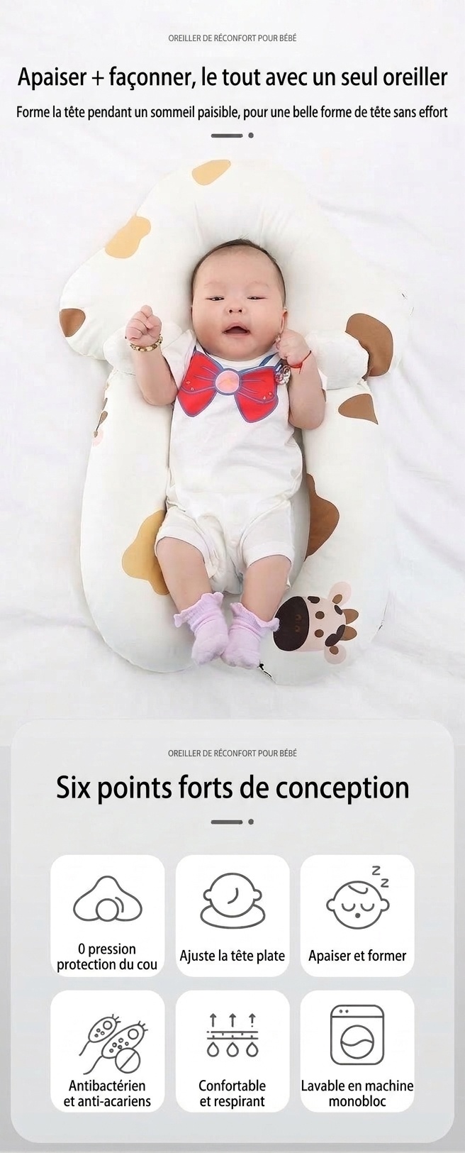 Coussin de positionnement de la tête pour nouveau-né, transat anti-sursaut avec accoudoirs apaisants et housse lavable