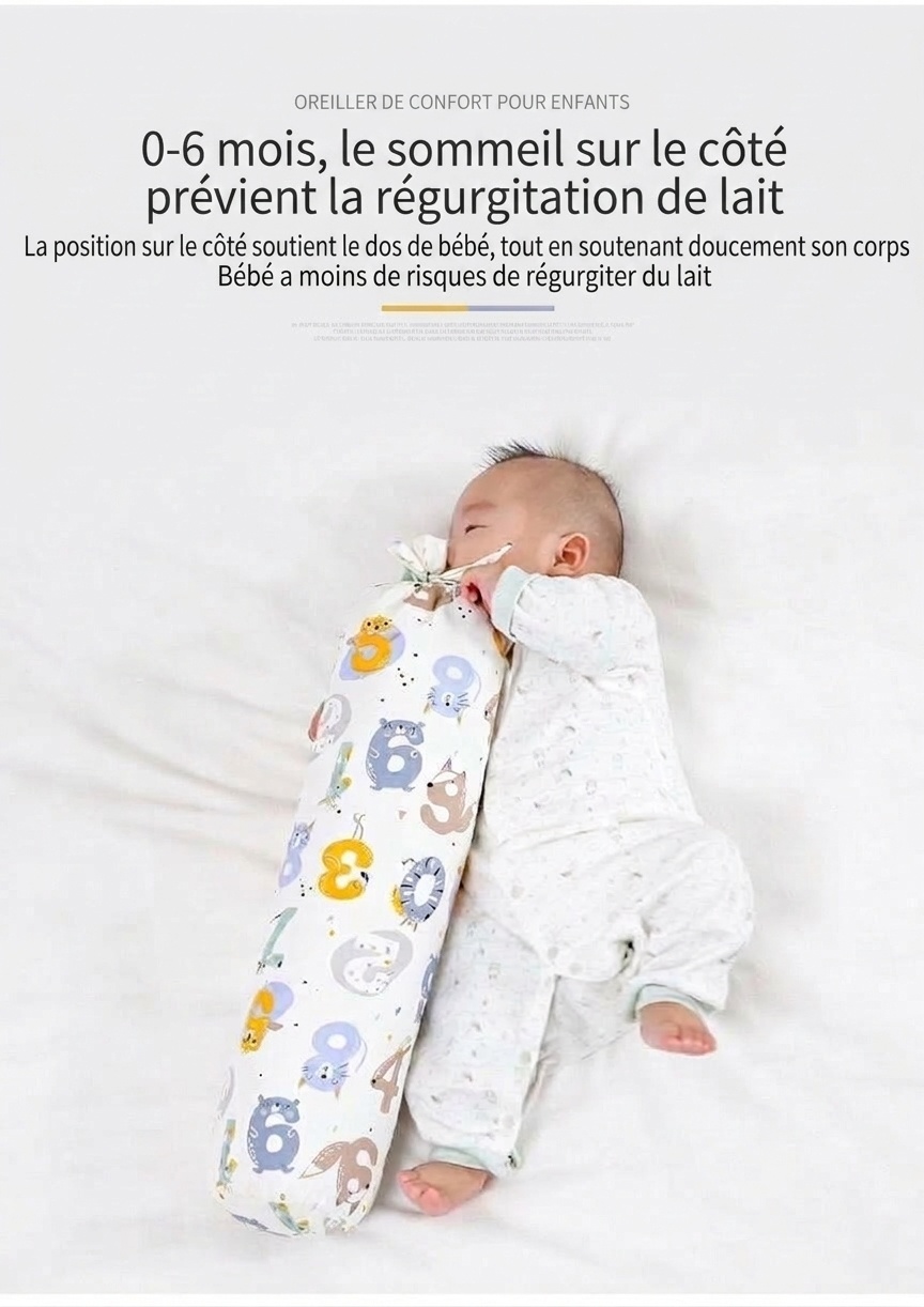 Oreiller de positionnement pour bébé dormant sur le côté, réglable et anti-roulis, garni de sarrasin naturel et recouvert de coton.