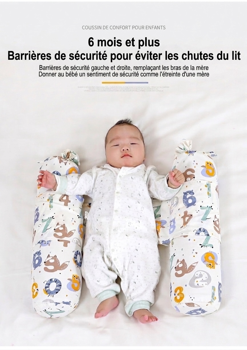 Oreiller de positionnement pour bébé dormant sur le côté, réglable et anti-roulis, garni de sarrasin naturel et recouvert de coton.
