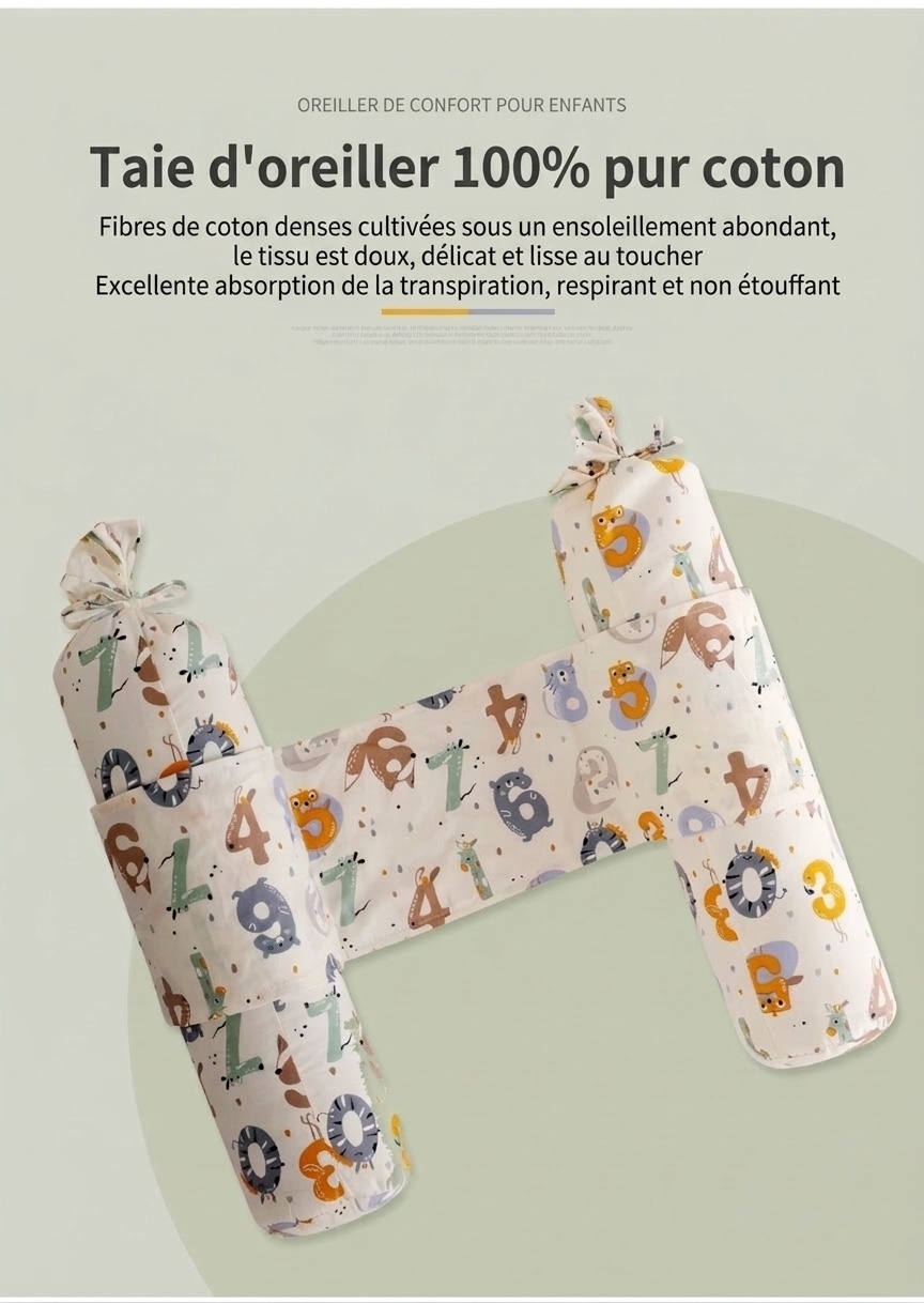 Oreiller de positionnement pour bébé dormant sur le côté, réglable et anti-roulis, garni de sarrasin naturel et recouvert de coton.