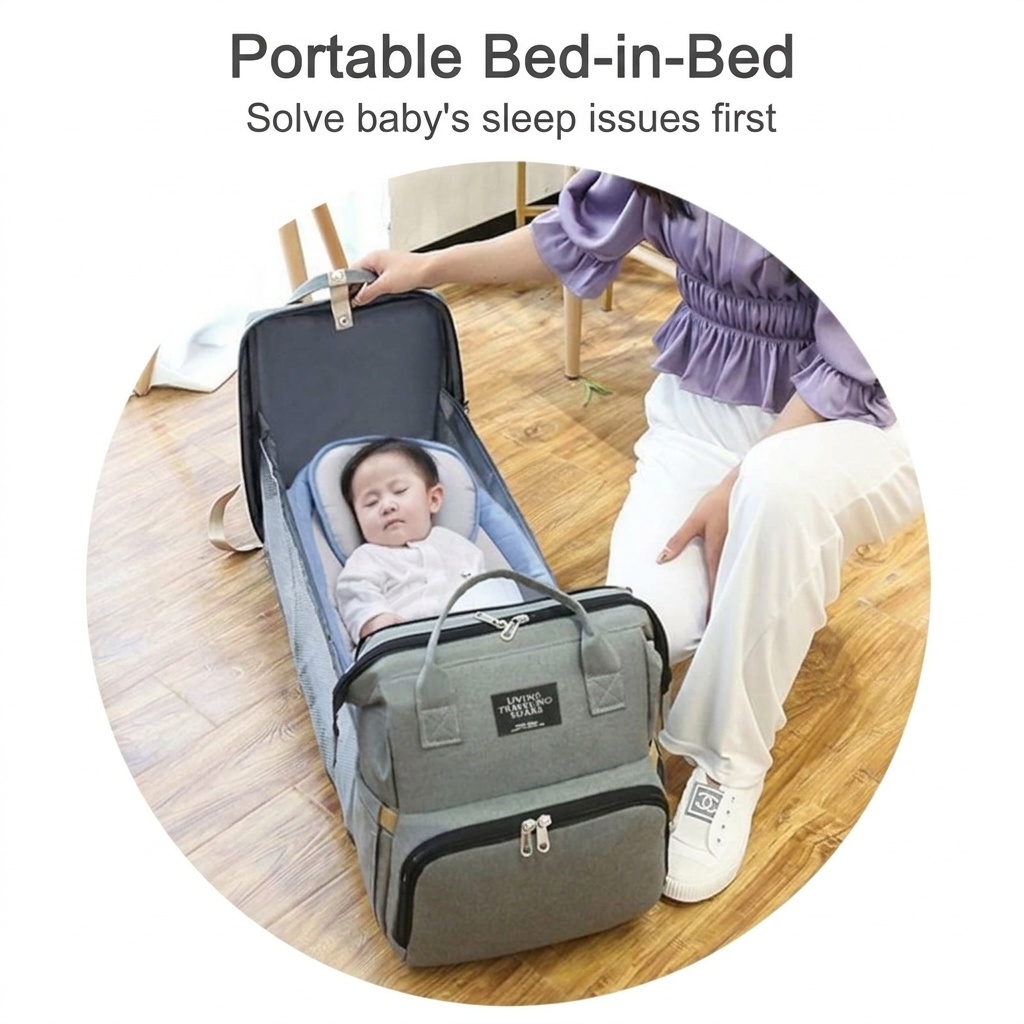 Mochila cambiador 2 en 1 con moisés portátil, cambiador, bolsillos térmicos y puerto de carga USB.