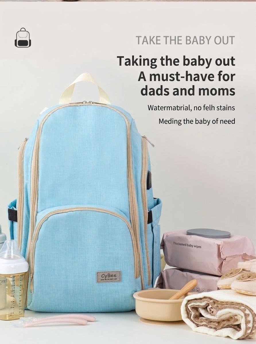 Mochila cambiador de gran capacidad, impermeable, de tela Oxford, ideal para viajes, con puerto USB, bolsillos térmicos para biberones y correas para cochecito.