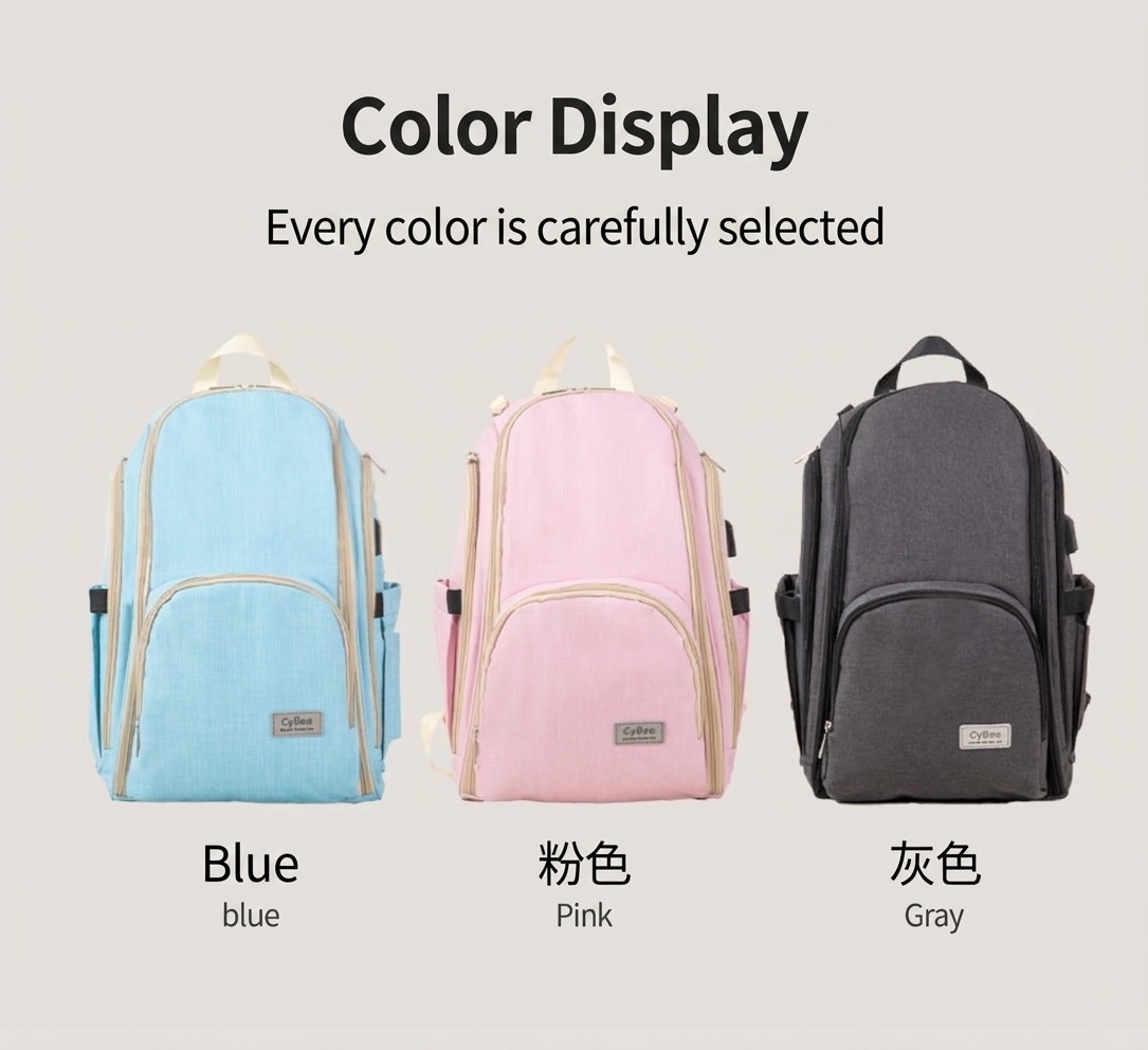 Mochila cambiador de gran capacidad, impermeable, de tela Oxford, ideal para viajes, con puerto USB, bolsillos térmicos para biberones y correas para cochecito.