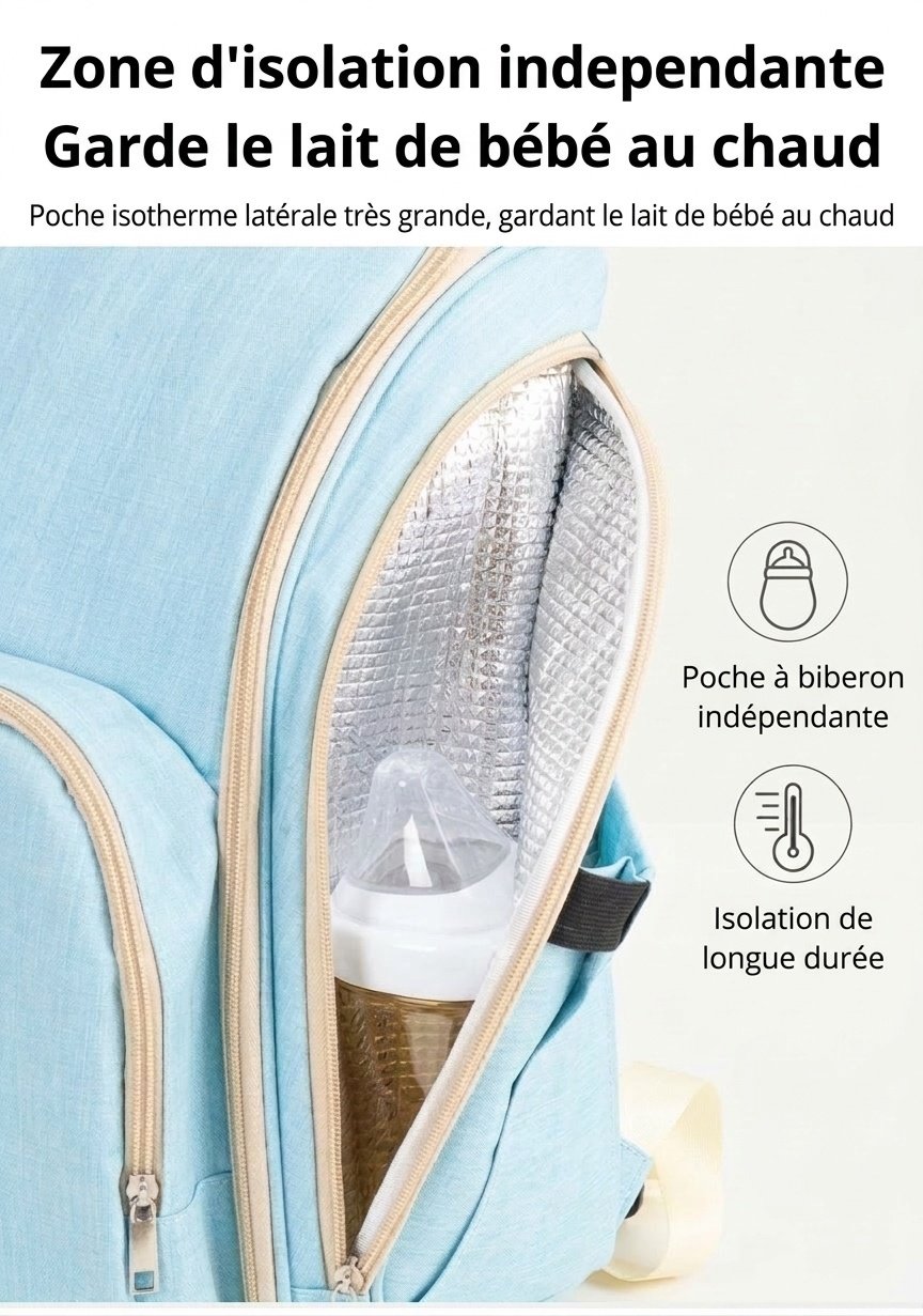 Sac à dos à langer grande capacité, imperméable, en tissu Oxford, avec port USB, poches isothermes pour biberons et sangles pour poussette.