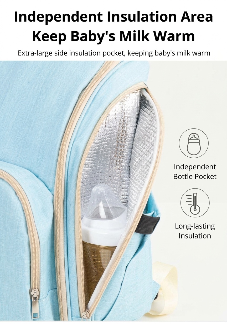 Mochila cambiador de gran capacidad, impermeable, de tela Oxford, ideal para viajes, con puerto USB, bolsillos térmicos para biberones y correas para cochecito.