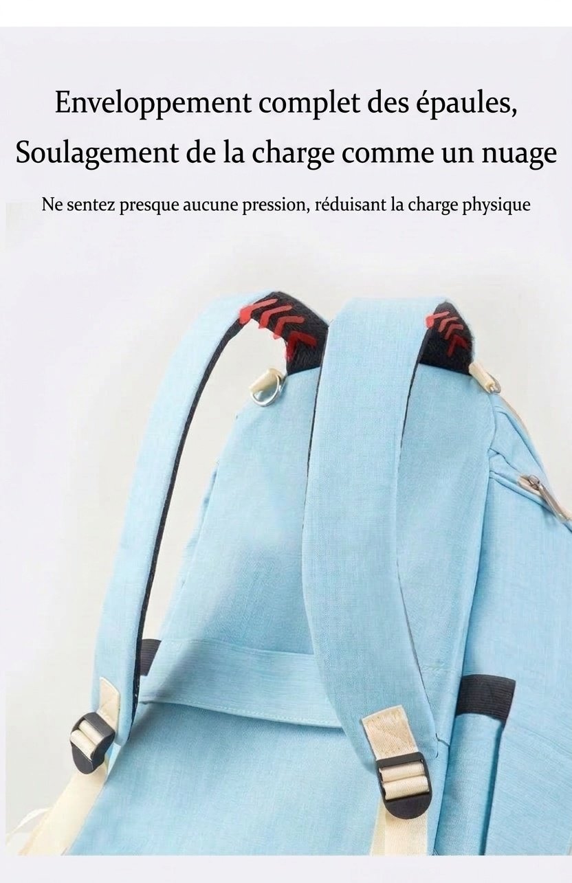 Sac à dos à langer grande capacité, imperméable, en tissu Oxford, avec port USB, poches isothermes pour biberons et sangles pour poussette.