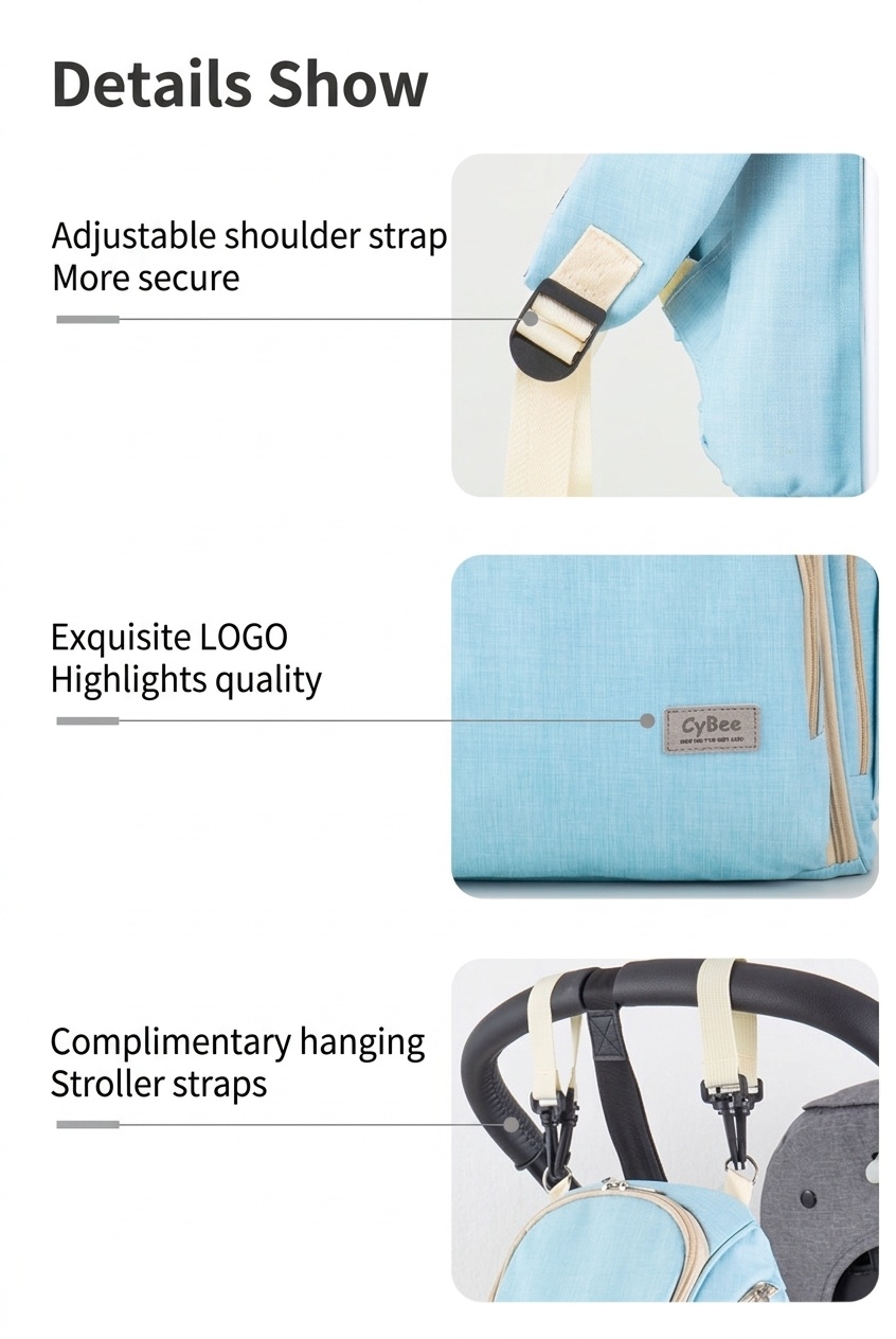 Mochila cambiador de gran capacidad, impermeable, de tela Oxford, ideal para viajes, con puerto USB, bolsillos térmicos para biberones y correas para cochecito.