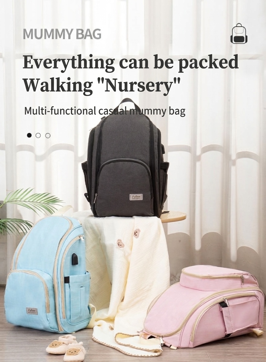 Mochila cambiador de gran capacidad, impermeable, de tela Oxford, ideal para viajes, con puerto USB, bolsillos térmicos para biberones y correas para cochecito.