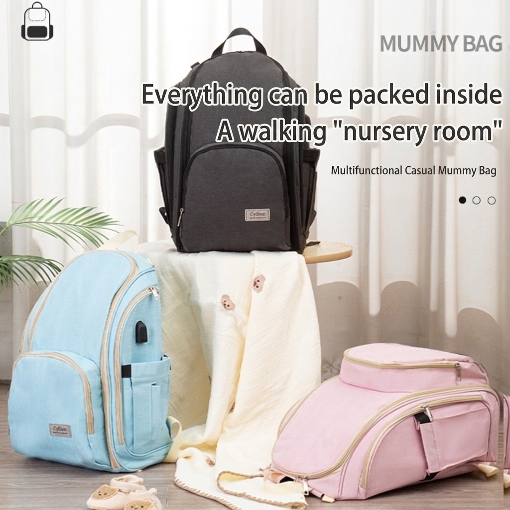 Mochila cambiador de gran capacidad, impermeable, de tela Oxford, ideal para viajes, con puerto USB, bolsillos térmicos para biberones y correas para cochecito.