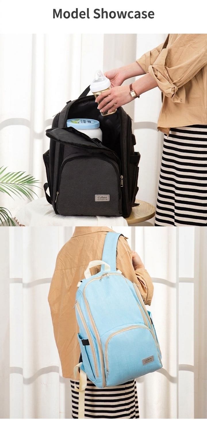 Mochila cambiador de gran capacidad, impermeable, de tela Oxford, ideal para viajes, con puerto USB, bolsillos térmicos para biberones y correas para cochecito.