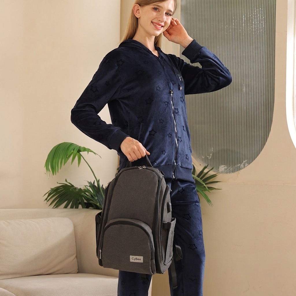 Mochila cambiador de gran capacidad, impermeable, de tela Oxford, ideal para viajes, con puerto USB, bolsillos térmicos para biberones y correas para cochecito.