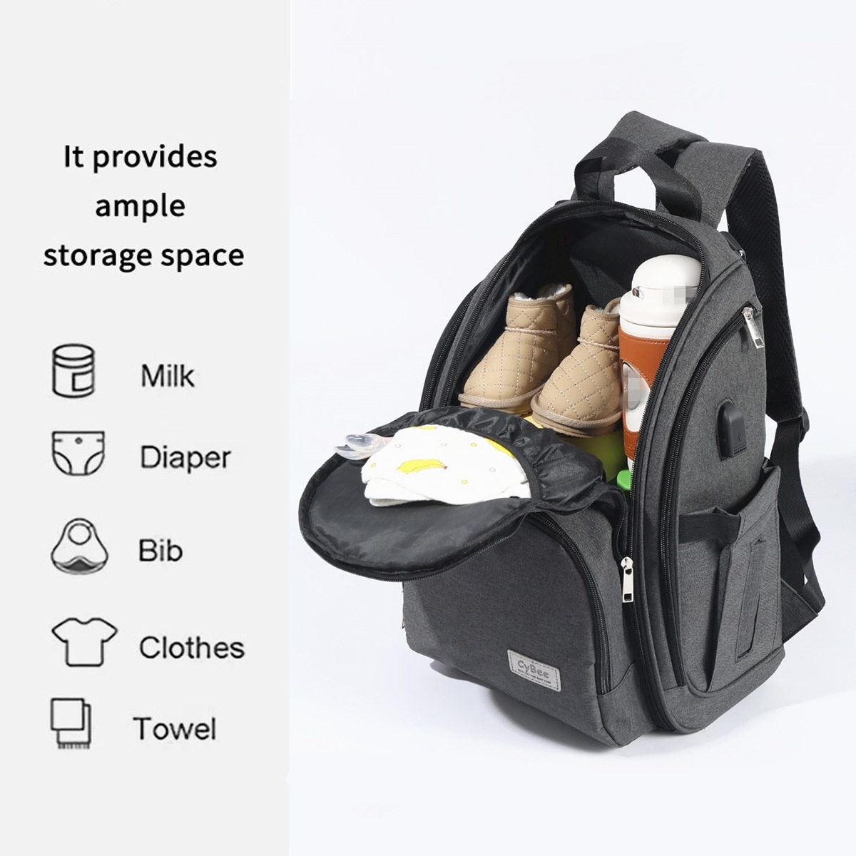 Mochila cambiador de gran capacidad, impermeable, de tela Oxford, ideal para viajes, con puerto USB, bolsillos térmicos para biberones y correas para cochecito.