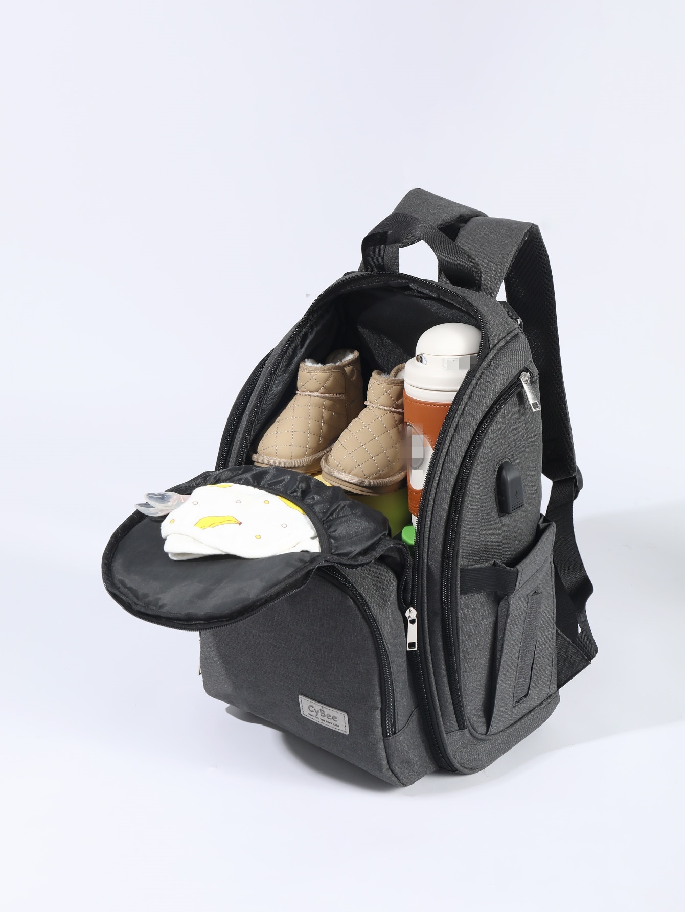 Mochila cambiador de gran capacidad, impermeable, de tela Oxford, ideal para viajes, con puerto USB, bolsillos térmicos para biberones y correas para cochecito.