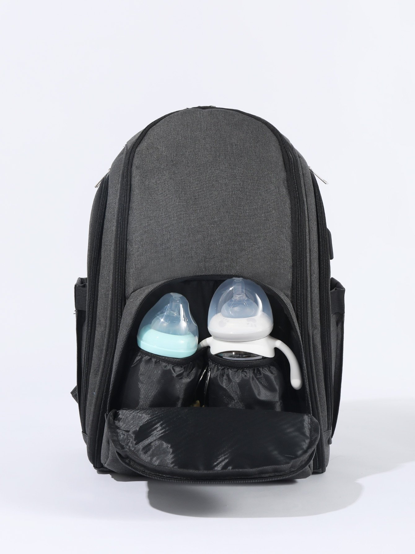 Mochila cambiador de gran capacidad, impermeable, de tela Oxford, ideal para viajes, con puerto USB, bolsillos térmicos para biberones y correas para cochecito.
