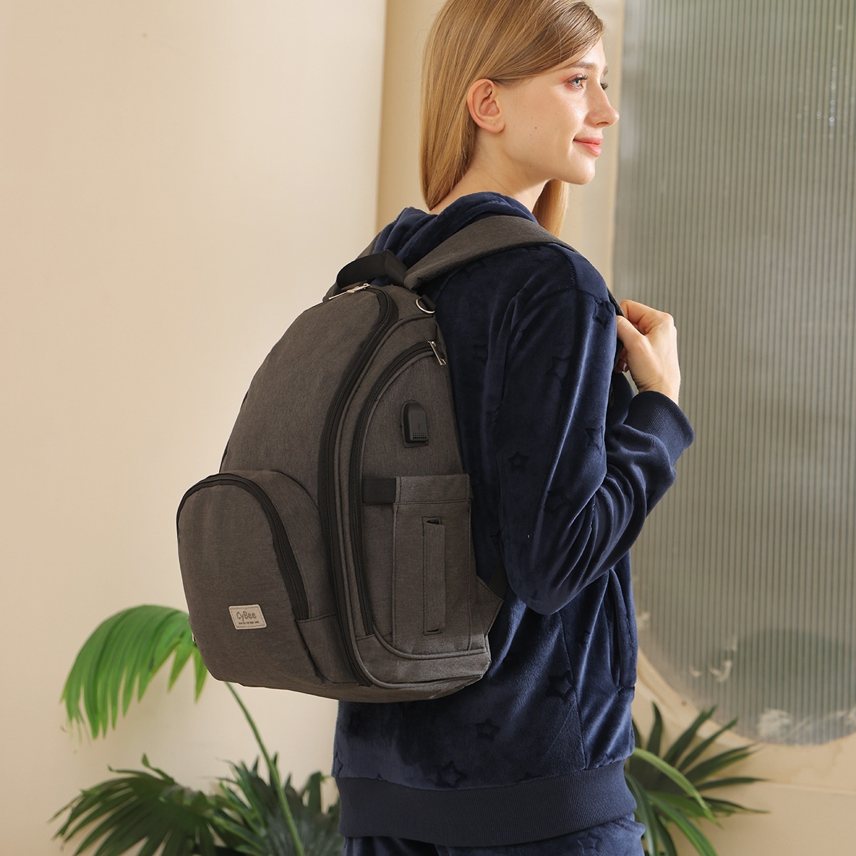 Mochila cambiador de gran capacidad, impermeable, de tela Oxford, ideal para viajes, con puerto USB, bolsillos térmicos para biberones y correas para cochecito.