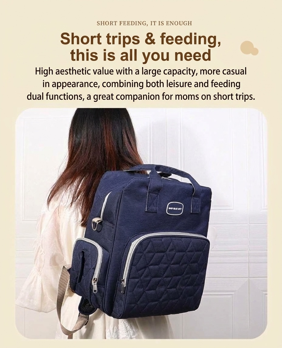 Zaino fasciatoio multifunzionale con fasciatoio pieghevole, borsa da viaggio per neonati in tessuto Oxford impermeabile con tasche termiche.
