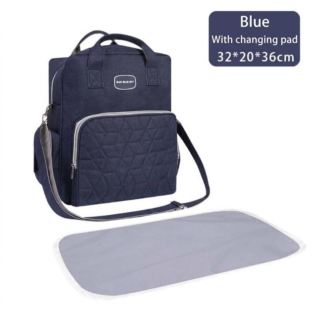 Zaino fasciatoio multifunzionale con fasciatoio pieghevole, borsa da viaggio per neonati in tessuto Oxford impermeabile con tasche termiche.