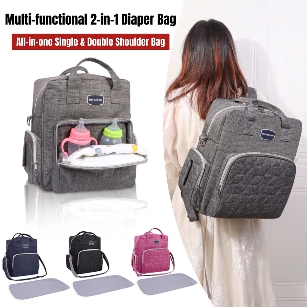 Zaino fasciatoio multifunzionale con fasciatoio pieghevole, borsa da viaggio per neonati in tessuto Oxford impermeabile con tasche termiche.