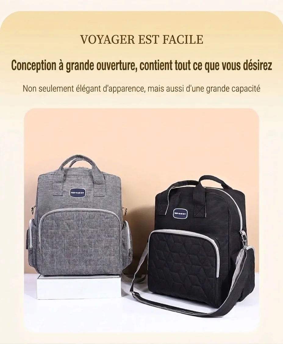 Sac à dos à langer multifonctionnel avec matelas à langer pliable, sac de voyage pour bébé imperméable en Oxford avec poches isothermes