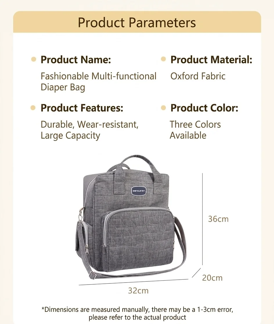 Zaino fasciatoio multifunzionale con fasciatoio pieghevole, borsa da viaggio per neonati in tessuto Oxford impermeabile con tasche termiche.