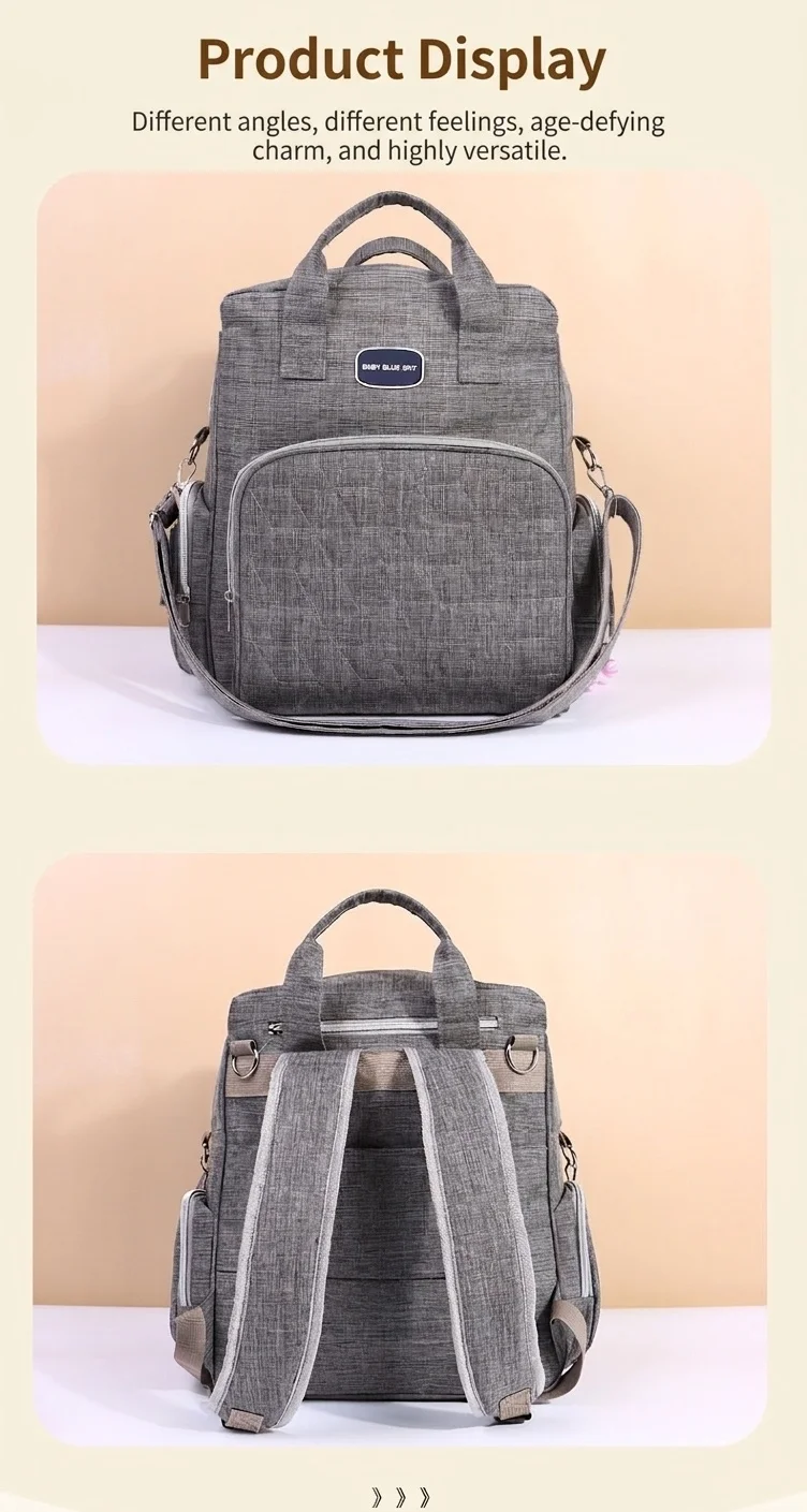 Zaino fasciatoio multifunzionale con fasciatoio pieghevole, borsa da viaggio per neonati in tessuto Oxford impermeabile con tasche termiche.