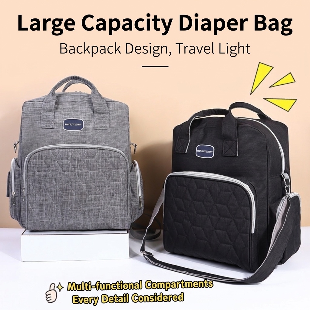 Zaino fasciatoio multifunzionale con fasciatoio pieghevole, borsa da viaggio per neonati in tessuto Oxford impermeabile con tasche termiche.