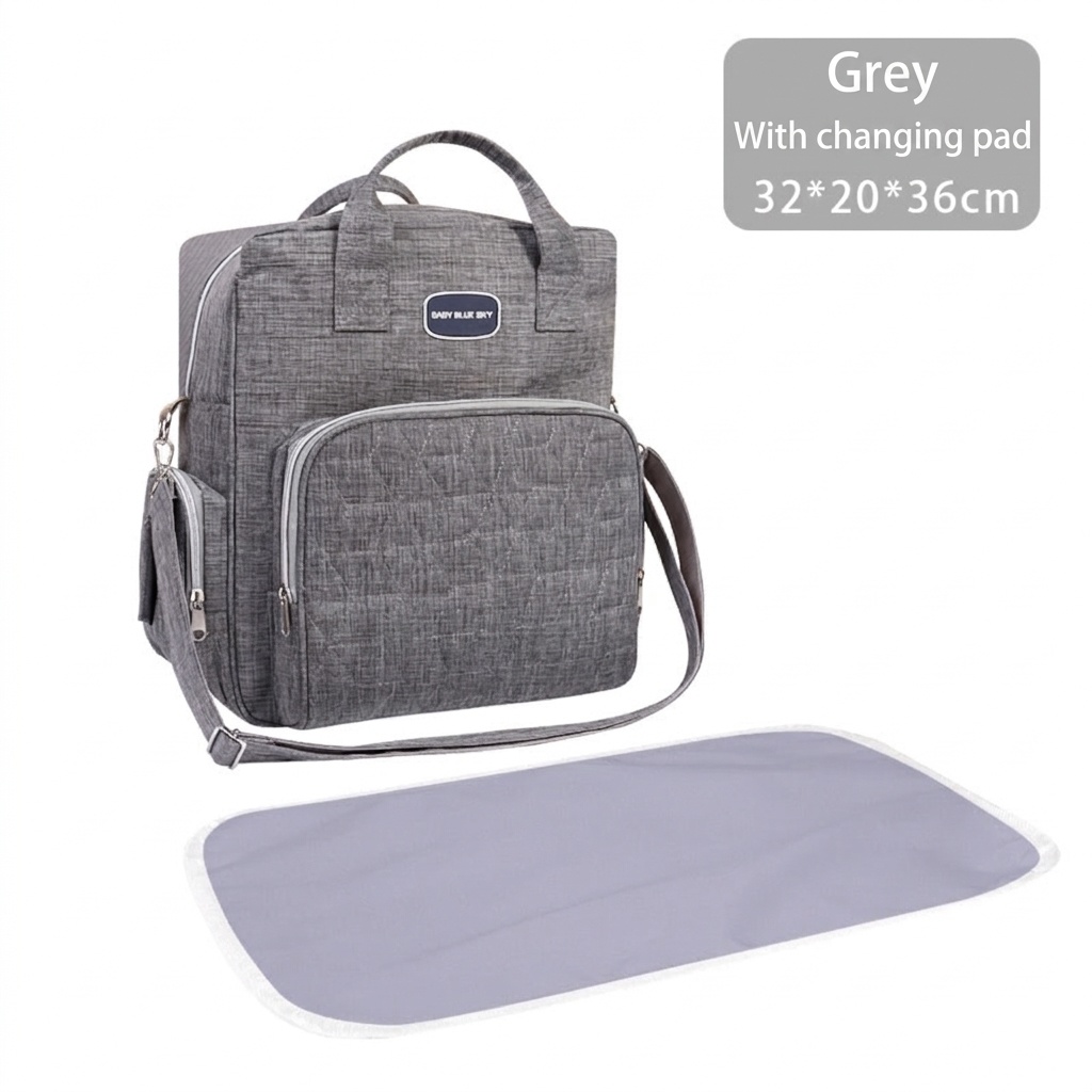 Zaino fasciatoio multifunzionale con fasciatoio pieghevole, borsa da viaggio per neonati in tessuto Oxford impermeabile con tasche termiche.