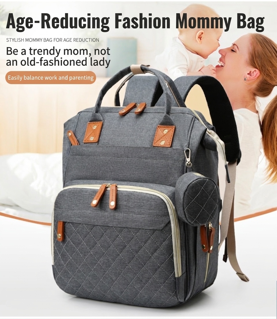 Mochila cambiador multifuncional, bolsa de pañales de viaje para bebé con puerto de carga USB, bolsillos térmicos y correas para cochecito.