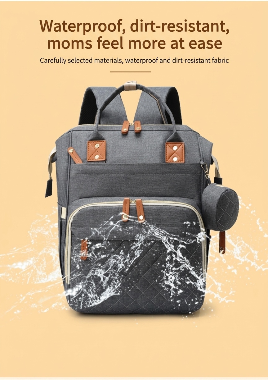 Mochila cambiador multifuncional, bolsa de pañales de viaje para bebé con puerto de carga USB, bolsillos térmicos y correas para cochecito.