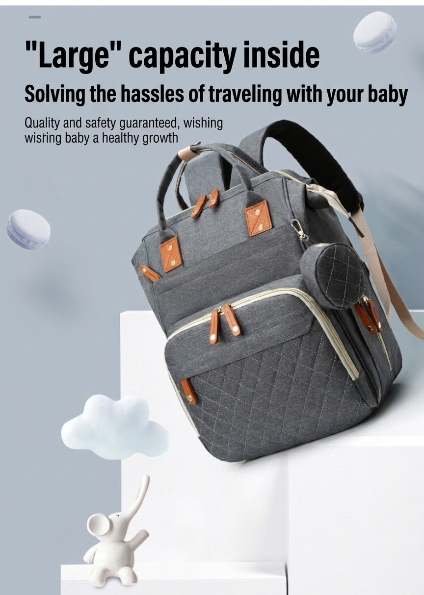Mochila cambiador multifuncional, bolsa de pañales de viaje para bebé con puerto de carga USB, bolsillos térmicos y correas para cochecito.